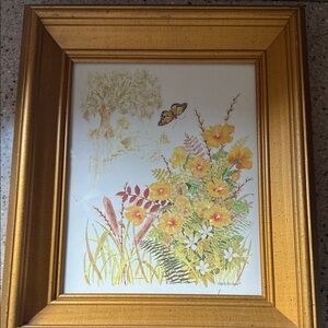 Floral Art Print with Gold Frame